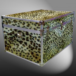 01-223 CHE FAUX CHEETAH Super Jumbo Storage Trunk with Alloy Trim