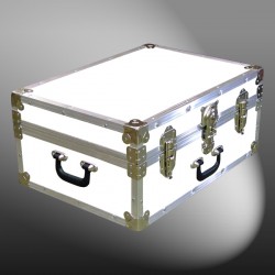 11-163 WLE WHITE LEATHERETTE 24 Storage Trunk Case with Alloy Trim