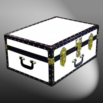 11-162 WL WHITE LEATHERETTE 24 Storage Trunk Case with ABS Trim