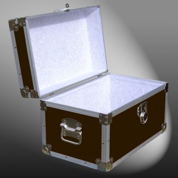 12-095 BLE BROWN LEATHERETTE Tuck Box Storage Trunk with Alloy Trim
