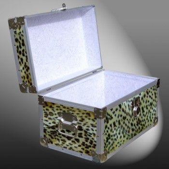 12-103 CHE FAUX CHEETAH Tuck Box Storage Trunk with Alloy Trim