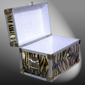 12-107 TIE FAUX TIGER Tuck Box Storage Trunk with Alloy Trim