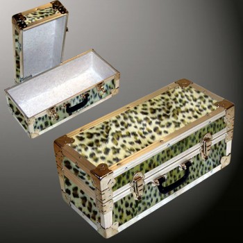 16-086 CHE FAUX CHEETAH Single 100 Storage Trunk with Alloy Trim