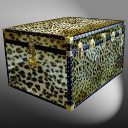 02-212 CH FAUX CHEETAH Jumbo Storage Trunk with ABS Trim