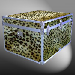 02-213 CHE FAUX CHEETAH Jumbo Storage Trunk with Alloy Trim