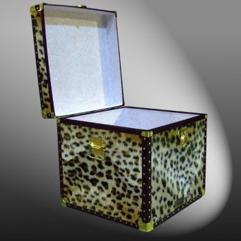 20-186 CH FAUX CHEETAH Cube Storage Trunk with ABS Trim