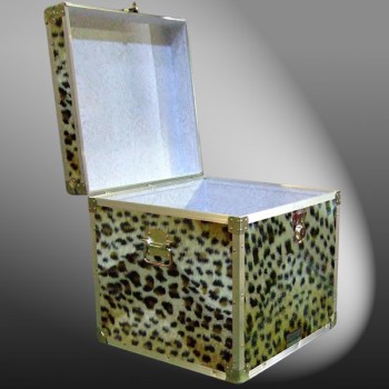 20-187 CHE FAUX CHEETAH Cube Storage Trunk with Alloy Trim