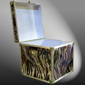 20-191 TIE FAUX TIGER Cube Storage Trunk with Alloy Trim