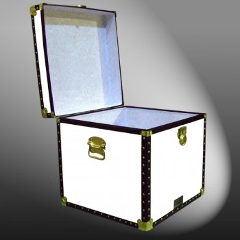20-177 WL WHITE LEATHERETTE Cube Storage Trunk with ABS Trim