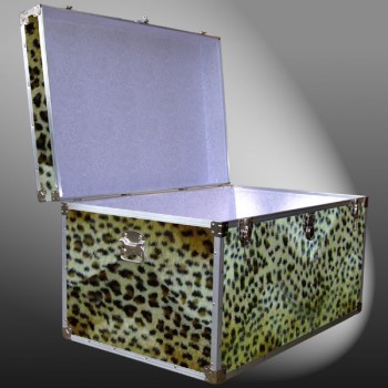 03-211 CHE FAUX CHEETAH King Storage Trunk with Alloy Trim