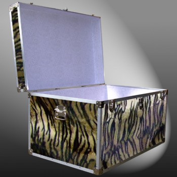 03-215 TIE FAUX TIGER King Storage Trunk with Alloy Trim