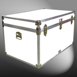 03-205 WLE WHITE LEATHERETTE King Storage Trunk with Alloy Trim