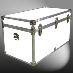 04-193 WLE WHITE LEATHERETTE 38 Deep Storage Trunk with Alloy Trim