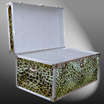 07-186 CHE FAUX CHEETAH 33 Deep Storage Trunk with Alloy Trim