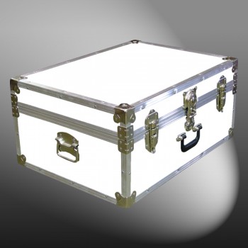 10-173 WLE WHITE LEATHERETTE 27 Cabin Storage Trunk with Alloy Trim