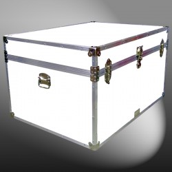 01-217 WLE WHITE LEATHERETTE Super Jumbo Storage Trunk with Alloy Trim