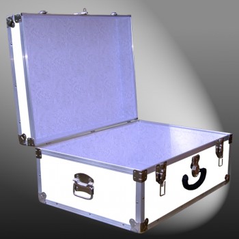 10-173 WLE WHITE LEATHERETTE 27 Cabin Storage Trunk with Alloy Trim