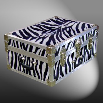 11-167 ZEBE FAUX ZEBRA 24 Storage Trunk Case with Alloy Trim