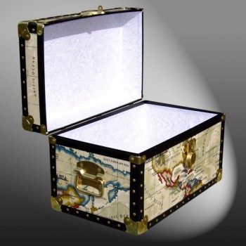 12-093 OCWM OIL CLOTH WORLD MAP Tuck Box Storage Trunk with ABS Trim