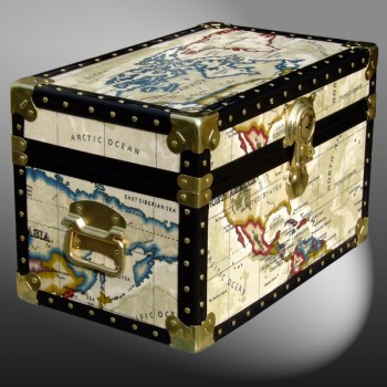12-093 OCWM OIL CLOTH WORLD MAP Tuck Box Storage Trunk with ABS Trim