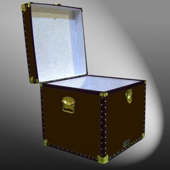 20-175 BL BROWN LEATHERETTE Cube Storage Trunk with ABS Trim