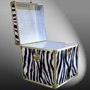 20-185 ZEBE FAUX ZEBRA Cube Storage Trunk with Alloy Trim