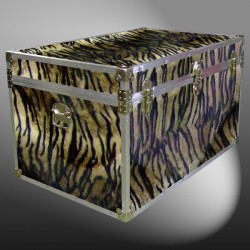03-215 TIE FAUX TIGER King Storage Trunk with Alloy Trim