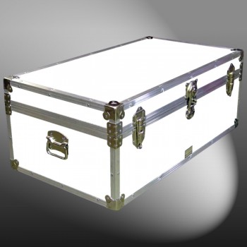 06-181 WLE WHITE LEATHERETTE 36 Cabin Storage Trunk with Alloy Trim
