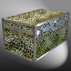 07-186 CHE FAUX CHEETAH 33 Deep Storage Trunk with Alloy Trim