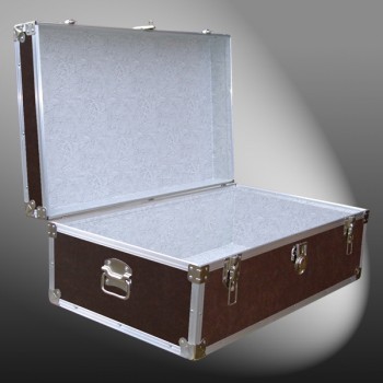 09-172 BLE BROWN LEATHERETTE 30 Cabin Storage Trunk with Alloy Trim
